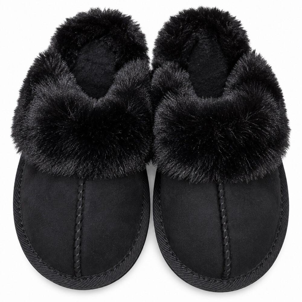 Cat & Jack Kids Size 13 Black Faux Fur Lined Slip On Slippers Shoes NWT